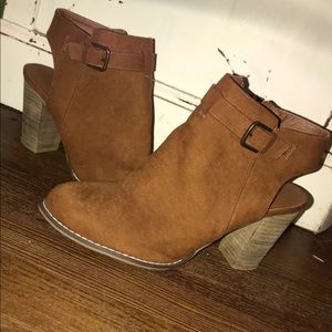 Closed toed suede high heels